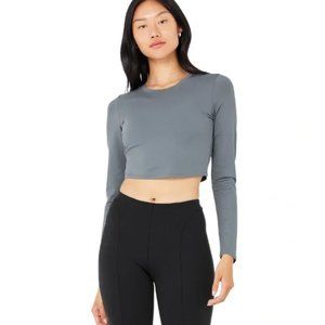 ALO YOGA Steel Blue SET // Legging and long sleeve cropped top // Size L